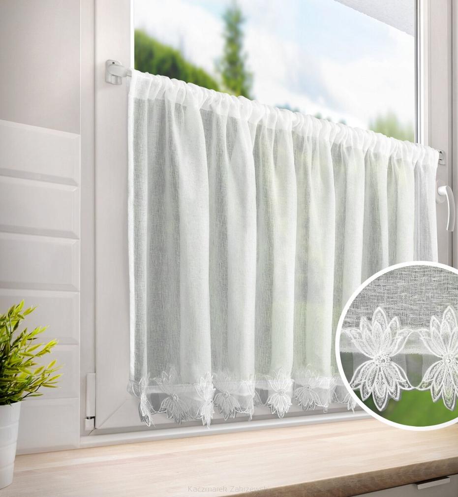 Firana gotowa zazdrostka SOPHIA 150x60 Eurofirany biała z koronkową aplikacją i kryształkami