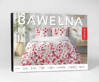Pościel bawełniana 140x200 Detexpol biała czerwone różowe ostróżki