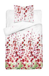 Pościel bawełniana 140x200 Detexpol biała czerwone różowe ostróżki