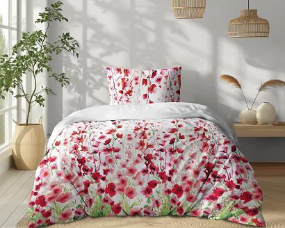 Pościel bawełniana 140x200 Detexpol biała czerwone różowe ostróżki