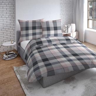 Pościel flanelowa 160x200 różowa szara krata