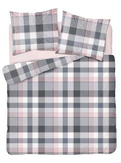 Pościel flanelowa 160x200 różowa szara krata