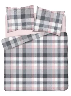 Pościel flanelowa 160x200 różowa szara krata