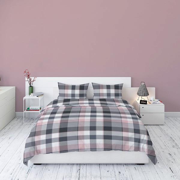 Pościel flanelowa 160x200 różowa szara krata