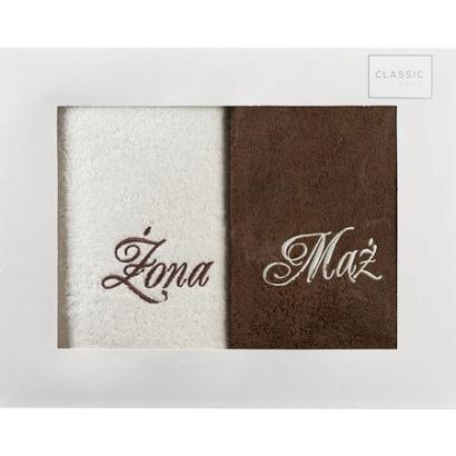 Komplet ręczników 2 szt. 50x90 Eurofirany Mąż-Żona kremowy brązowy