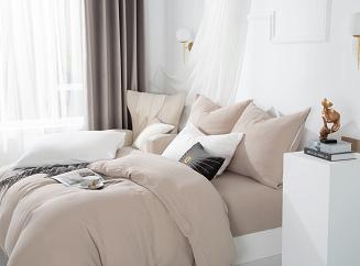 Ciemno Beżowa Bawełniana Pościel Muślinowa 220x200