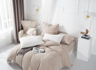 Ciemno Beżowa Bawełniana Pościel Muślinowa 220x200