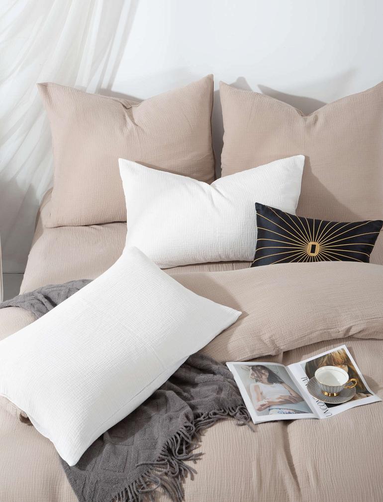 Ciemno Beżowa Bawełniana Pościel Muślinowa 220x200