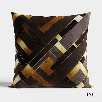 Poszewka dekoracyjna GOLDI 40x40 welwetowa brązowa złota w geometrycznym wzorze