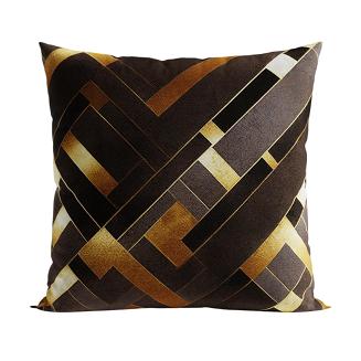 Poszewka dekoracyjna GOLDI 40x40 welwetowa brązowa złota w geometrycznym wzorze