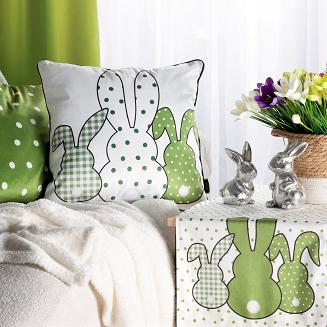 Poszewka dekoracyjna WIOSNA 45x45 Eurofirany biała zielona wielkanocne zające