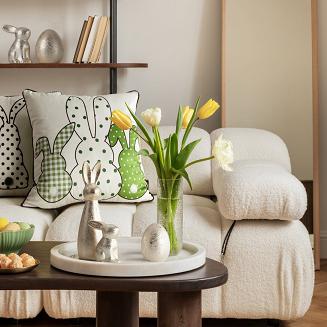 Poszewka dekoracyjna WIOSNA 45x45 Eurofirany biała zielona wielkanocne zające