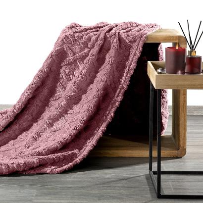 Koc narzuta WARKOCZ 200x220 Design91 pudrowy róż z ozdobnym warkoczem