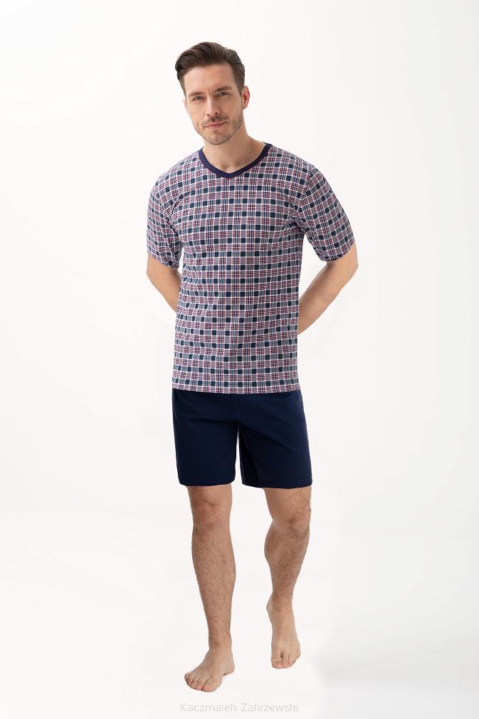 Piżama męska LUNA kod 793 serek granatowa w kartkę