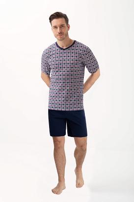 Piżama męska LUNA kod 793 serek granatowa w kartkę