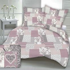 Pościel z kory 200x220 różowa patchwork serca motyle kwiaty