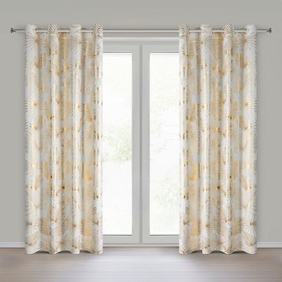 Zasłona gotowa na przelotkach ZARIA 140x250 Eurofirany welwetowa biała w złociste liście