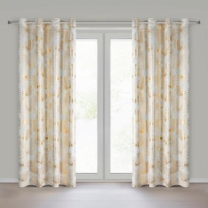 Zasłona gotowa na przelotkach ZARIA 140x250 Eurofirany welwetowa biała w złociste liście