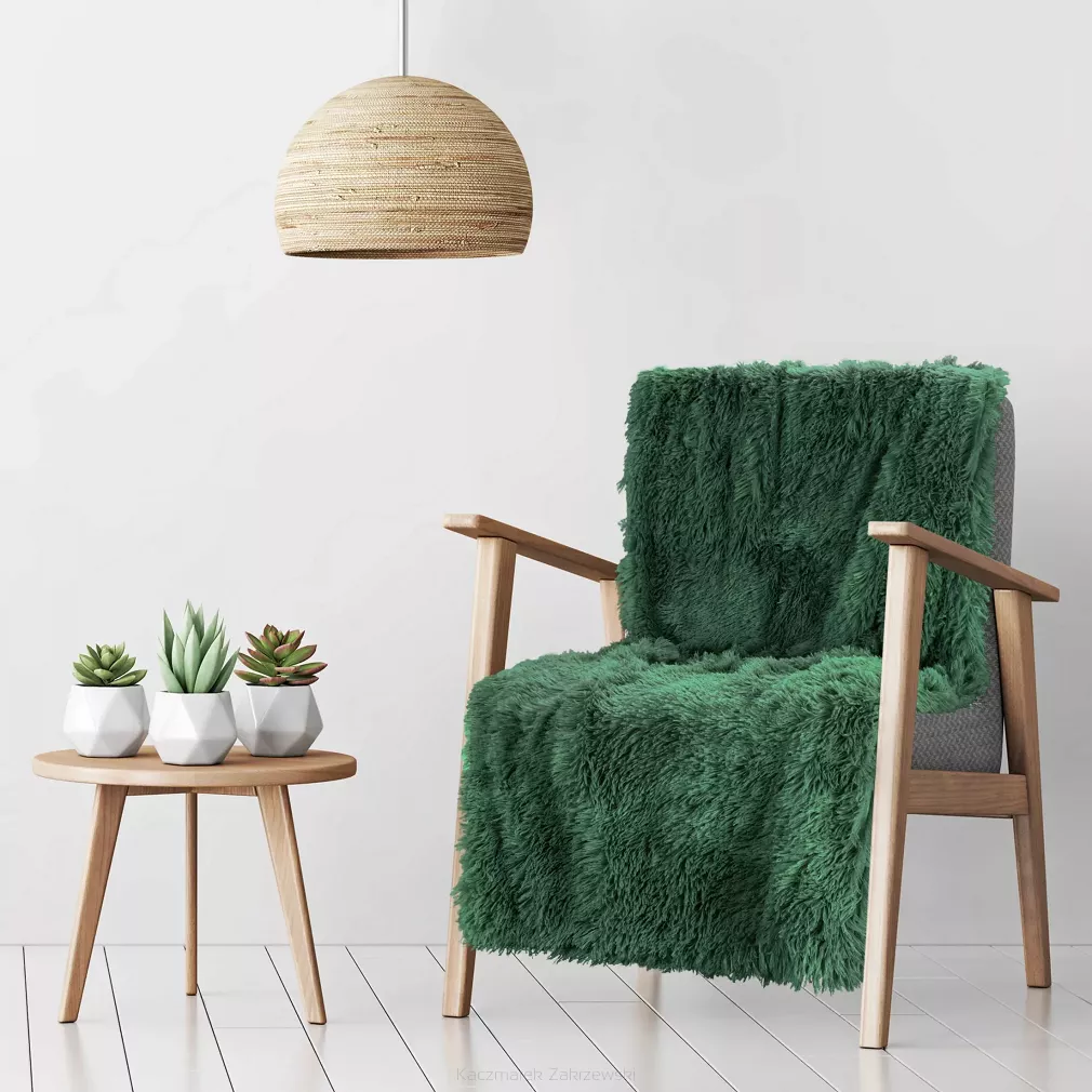 Koc narzuta TIFANY 70x160 Design91 ciemnozielony o strukturze futra