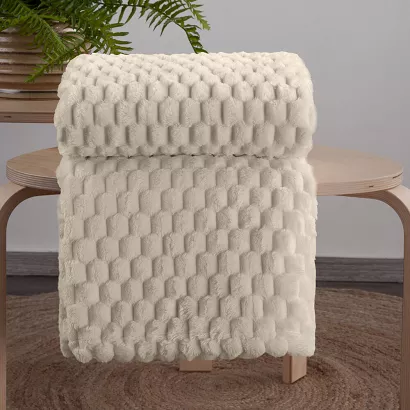 Koc narzuta CINDY6 170x210 Design91 beżowy z przestrzennym tłoczeniem 3D