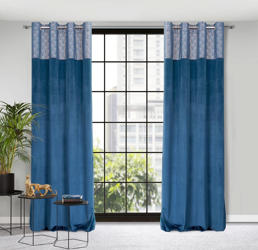 Zasłona gotowa na przelotkach AGNES 140x250 Design91 granatowy/złoty