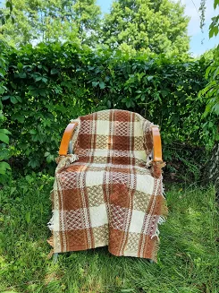 Komplet dekoracyjny narzuta 170x205 + 2x 60x170 terakota kremowa krata