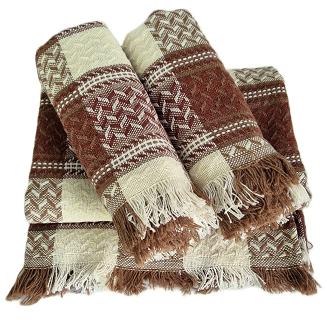 Komplet dekoracyjny narzuta 170x205 + 2x 60x170 terakota kremowa krata