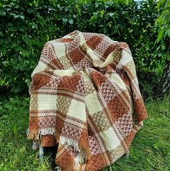 Komplet dekoracyjny narzuta 170x205 + 2x 60x170 terakota kremowa krata