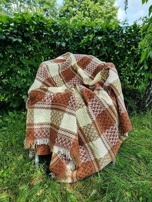 Komplet dekoracyjny narzuta 170x205 + 2x 60x170 terakota kremowa krata