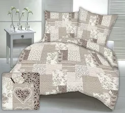 Pościel z kory 180x200 beżowa patchwork serca motyle kwiaty