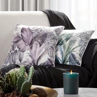 Poszewka dekoracyjna DAVOS2 45x45 Eurofirany zielona srebrna egzotyczne liście