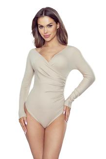 Prążkowane body damskie z kopertowym dekoltem Cortina cappuccino