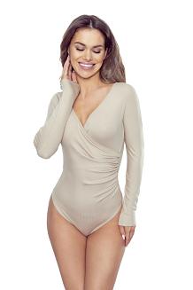 Prążkowane body damskie z kopertowym dekoltem Cortina cappuccino