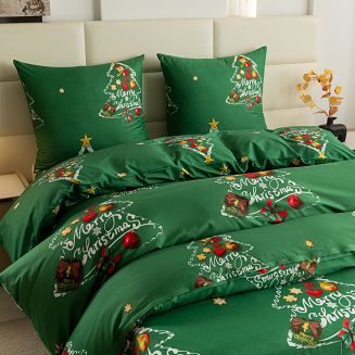 Pościel świąteczna 220x200 zielona choinki