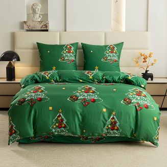 Pościel świąteczna 220x200 zielona choinki