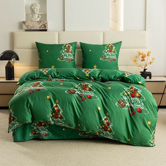 Pościel świąteczna 220x200 zielona choinki
