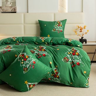 Pościel świąteczna 220x200 zielona choinki