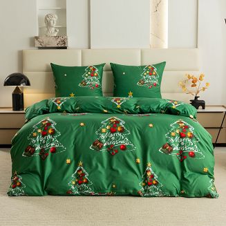 Pościel świąteczna 220x200 zielona choinki