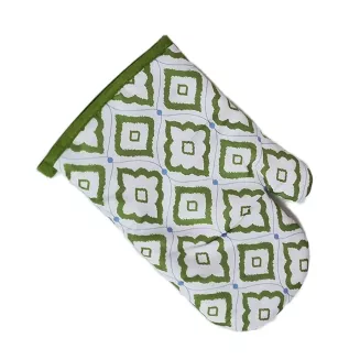 Rękawice kuchenne 18x27 z magnesem 2 szt. białe zielone niebieskie ornamenty kropki