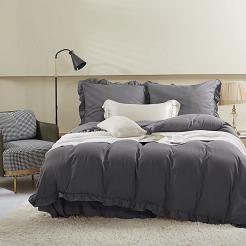 Pościel Ruffy 140x200 grafitowa z falbanką