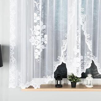 Firanka żakardowa gotowa na żabki FUKSJA 400x160 biała