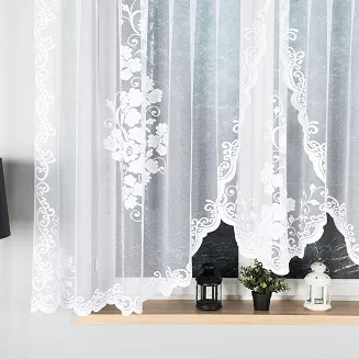Firanka żakardowa gotowa na żabki FUKSJA 400x160 biała