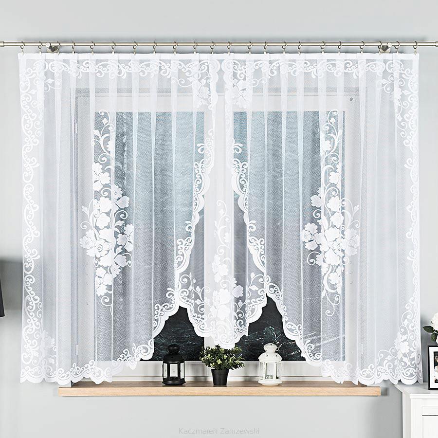 Firanka żakardowa gotowa na żabki FUKSJA 400x160 biała