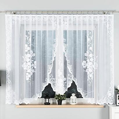 Firanka żakardowa gotowa na żabki FUKSJA 400x160 biała