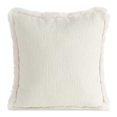 Poszewka dekoracyjna BLANCA 45x45 Eurofirany kremowa szenil i welwet futerko na brzegach