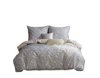 Pościel satyna bawełniana 220x200 szara różowa beżowa kwiatki a'la łączka