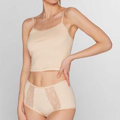 Figi damskie z wysokim stanem i koronką Babell kod 086 beżowe