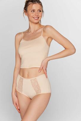 Figi damskie z wysokim stanem i koronką Babell kod 086 beżowe