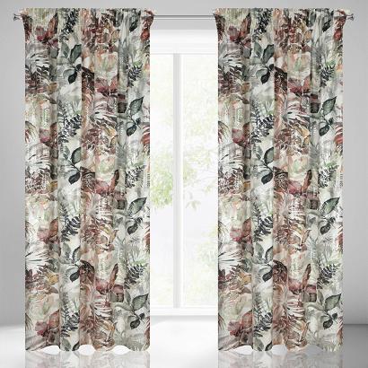 Zasłona gotowa na taśmie ARINA 140x270 Eurofirany biała srebrna kolorowy motyw botaniczny