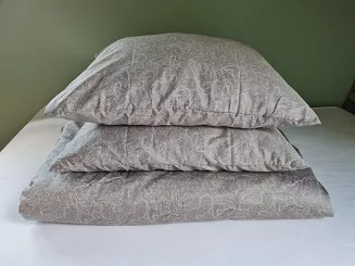Pościel satynowa 160x200 beżowa czarna ornamenty paisley